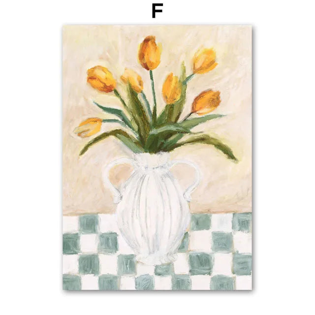 Retro Pajama Girl Lemon Flowers Vase Abstract Gallery Poster And Prints Wall Art Canvas Painting Pictures For Living Room Decor Peaceful Pleasures Health and Wellness 6 30x40cm