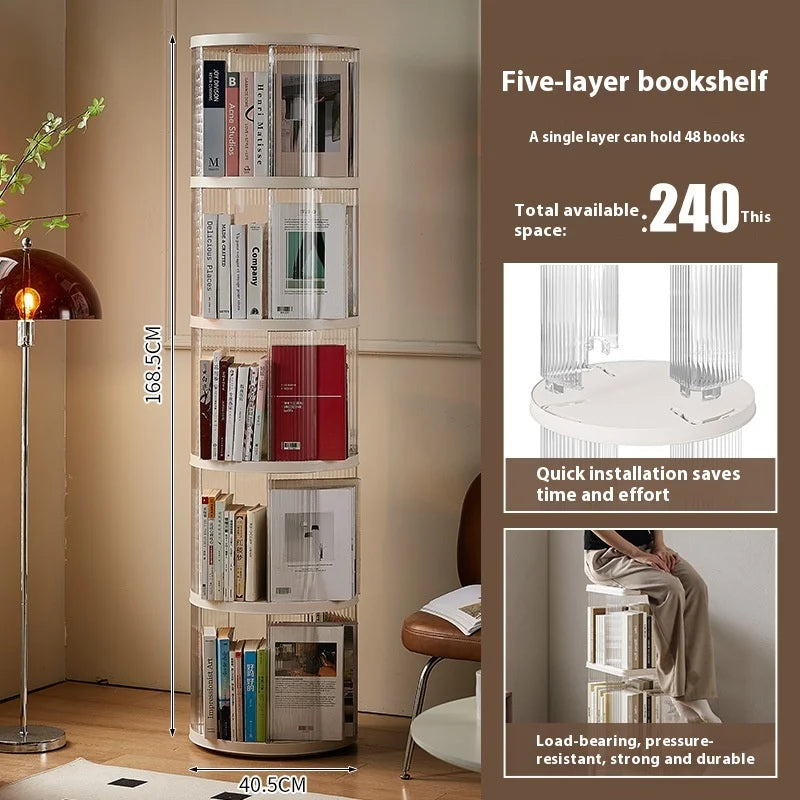 360° Rotating Bookshelf for Kids - Spacious Floor Standing Bookcase with Multi-Layer Storage for Living Room & Nursery Peaceful Pleasures Health and Wellness Round Rotate 5 Layer