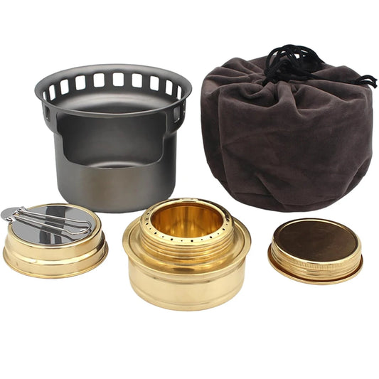 2 In 1 Titanium Alcohol Stove, Portable Lightweight Tiny Brass Stove ﻿ Camping Cookware for Picnic BBQ Hiking Outdoo Peaceful Pleasures Health and Wellness Dark Grey