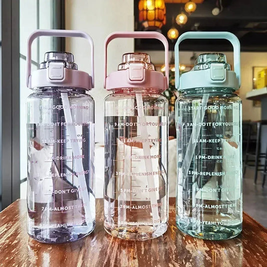 2L Motivational Water Bottle with Straw & Time Marker Sports Water Bottle Peaceful Pleasures Health and Wellness