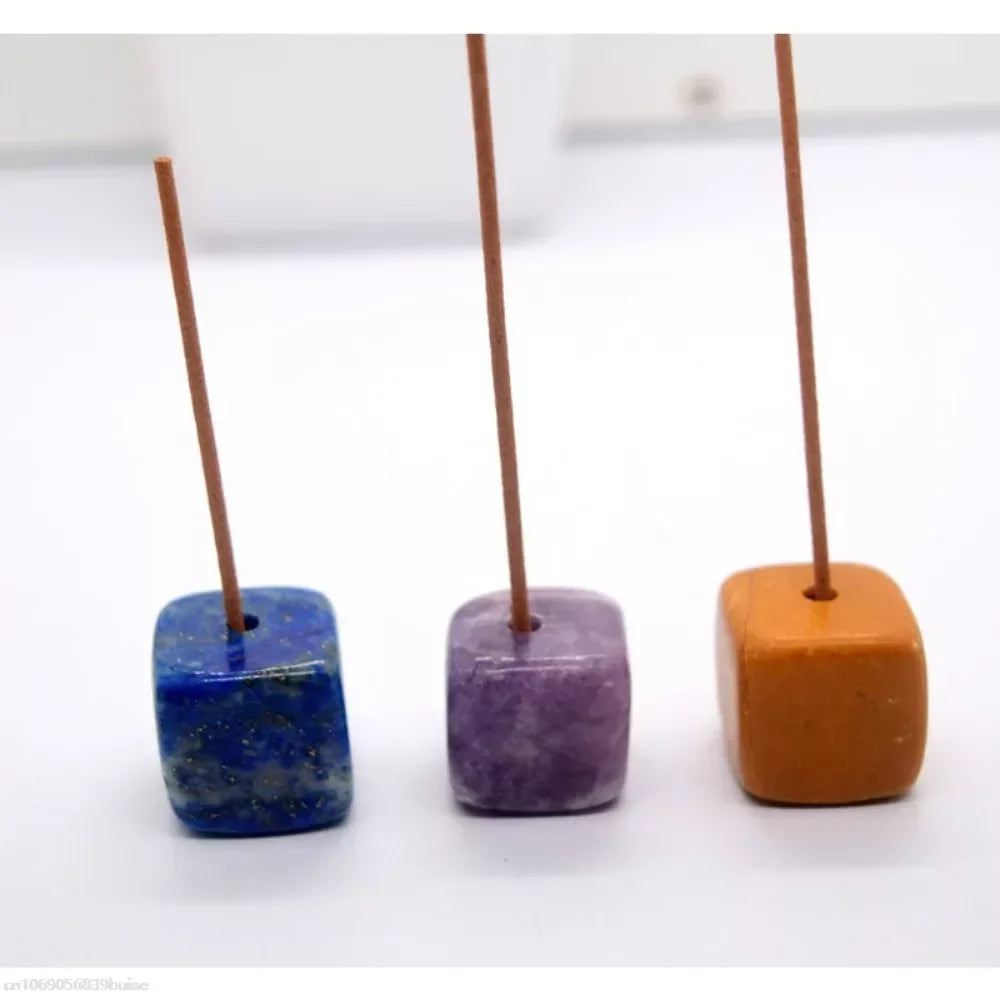 Square Natural Quartz Stone Incense Holder Healing Agate Purple Pink White Crystal Incense Base Aromatherapy Gemstone Decoration Peaceful Pleasures Health and Wellness