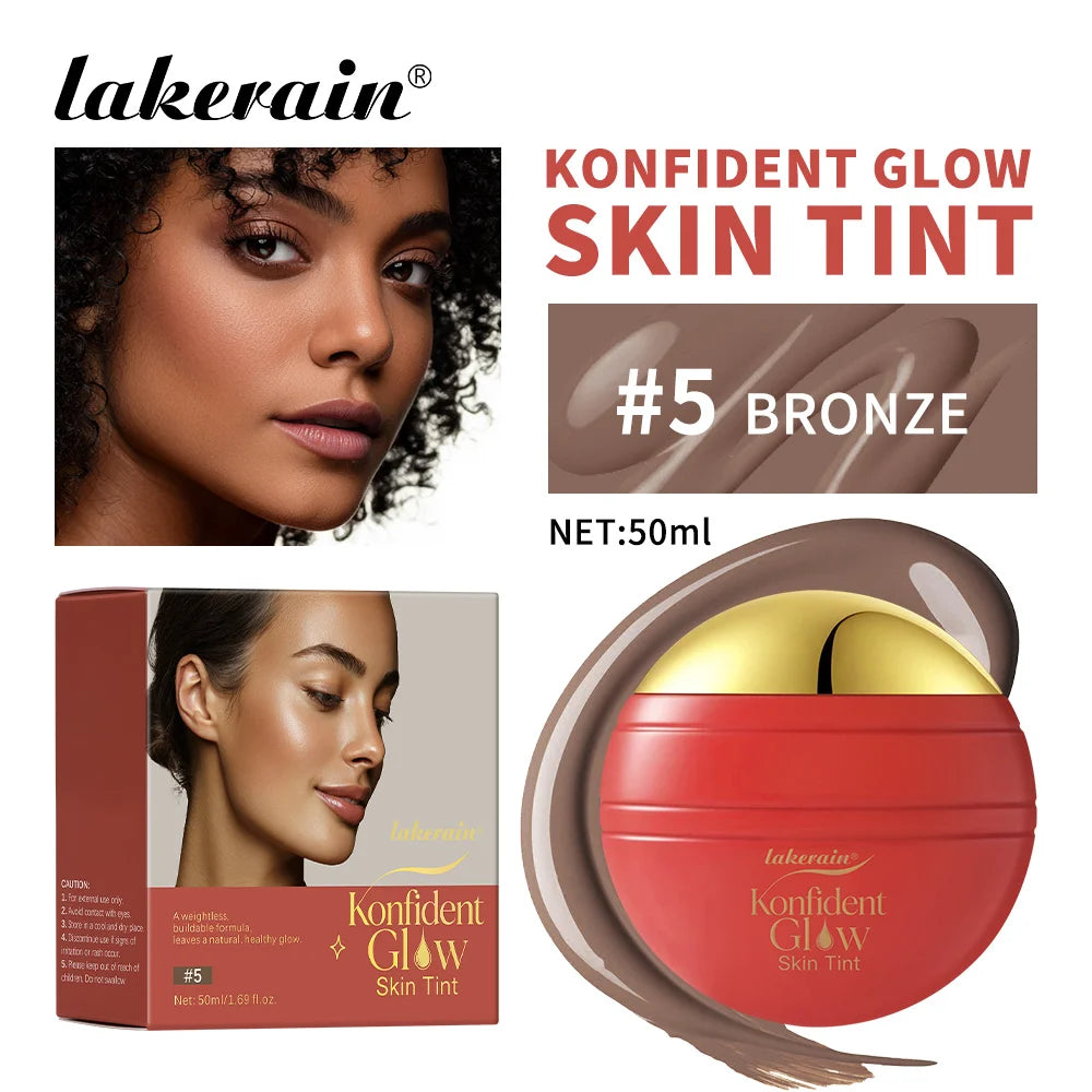 Konfident Glow Skin Tint Hydrating Skin Foundation Coverage 30 ml Oil-Free Long - Lasting Waterproof Glass-Skin Foundation Clean Peaceful Pleasures Health and Wellness 5Bronze