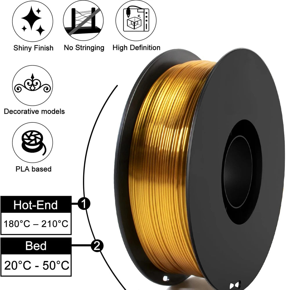 Silk PLA Filament 1.75mm Metal Shine 250g–1kg | DINGSUN 3D