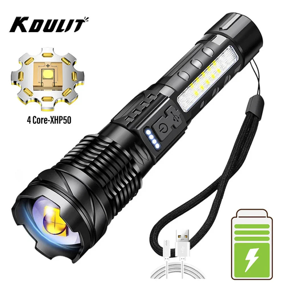 KDULIT XHP70 LED Flashlight 7-Mode Zoomable USB Rechargeable Torch