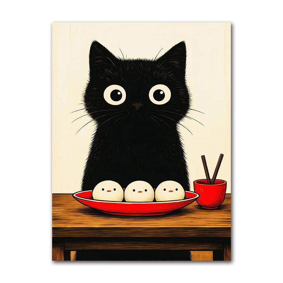 Cat with Cocktail Smoking Poster Canvas Painting Print Wall Art for Living Room Home Decor More Spaghetti, Less Upsetti Black Peaceful Pleasures Health and Wellness T81885-05 20x30cm