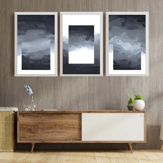 Abstract Black White Grey Canvas Wall Art | Modern Ink Poster Canvas Wall Art Peaceful Pleasures Health and Wellness