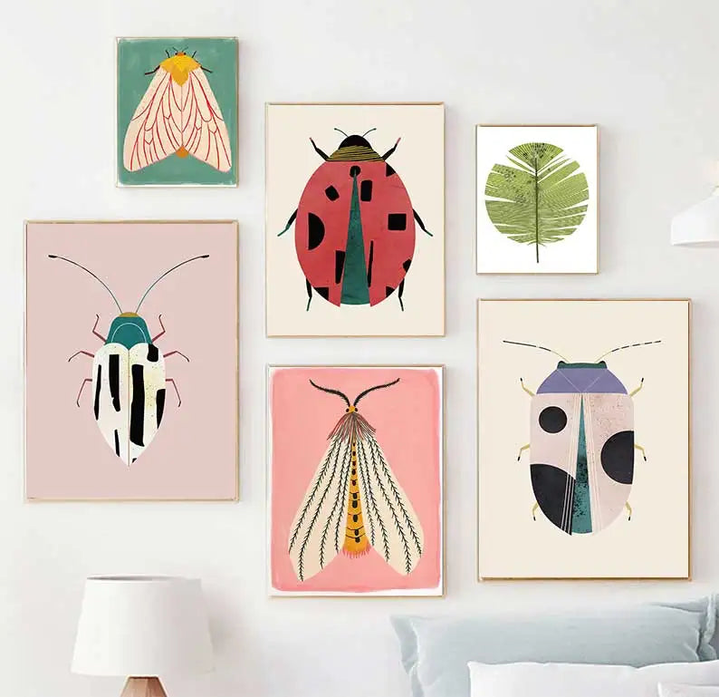 Butterfly Wall Art Ladybug Tiger Moth Beetle Feather Canvas Painting Nordic Poster Printing Wall Picture Bedroom Decoration Peaceful Pleasures Health and Wellness