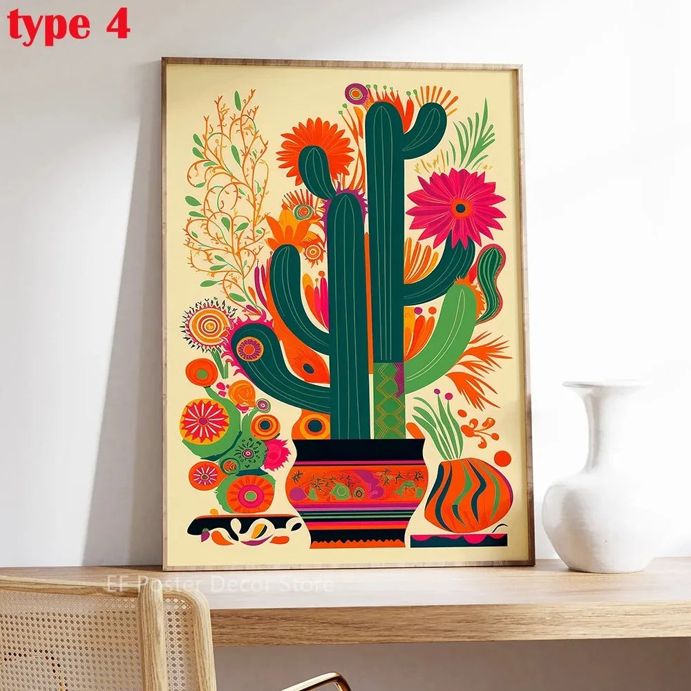 Classic Retro Mexican Cactus Poster Canvas Decoration Painting Flower Aesthetics Color Art Room Home Decoration Wall Art Peaceful Pleasures Health and Wellness 5 40x50cm