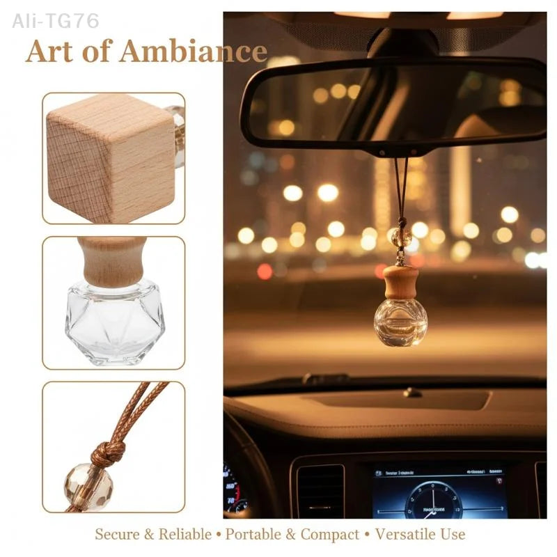 Glass Car Hanging Aromatherapy Diffuser Bottle | Wooden Cap