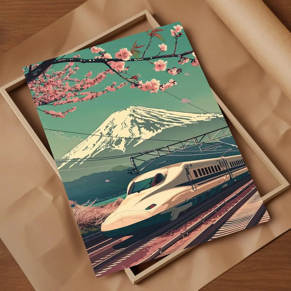 Japanese Mount Fuji Canvas Wall Art | Plum Blossom Wave Poster Canvas Wall Art Peaceful Pleasures Health and Wellness