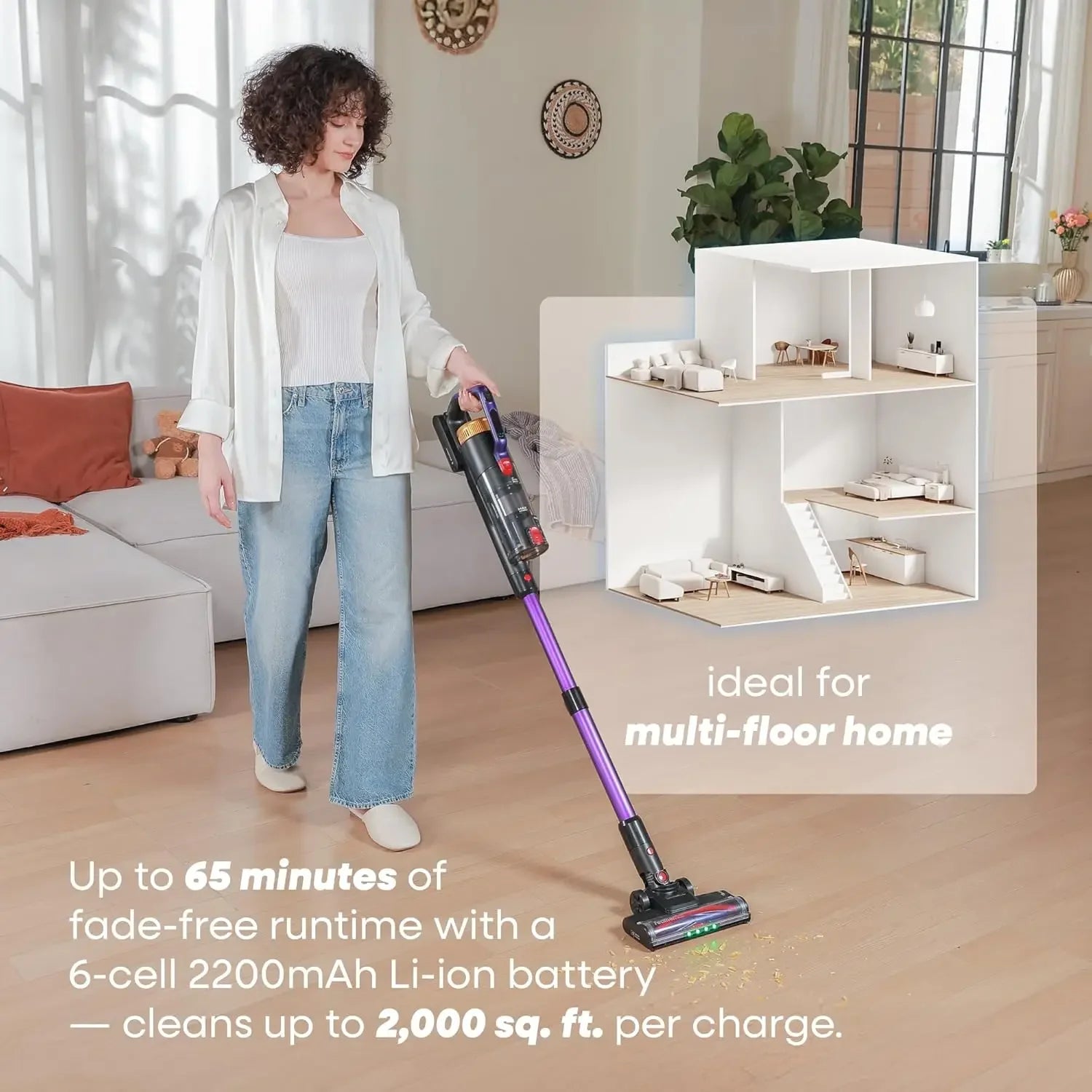 Powerful Cordless Vacuum Cleaner, 48000Pa Suction, 65-Min Runtime, Tangle-Free for Pet Hair, Lightweight & Self-Standing Peaceful Pleasures Health and Wellness