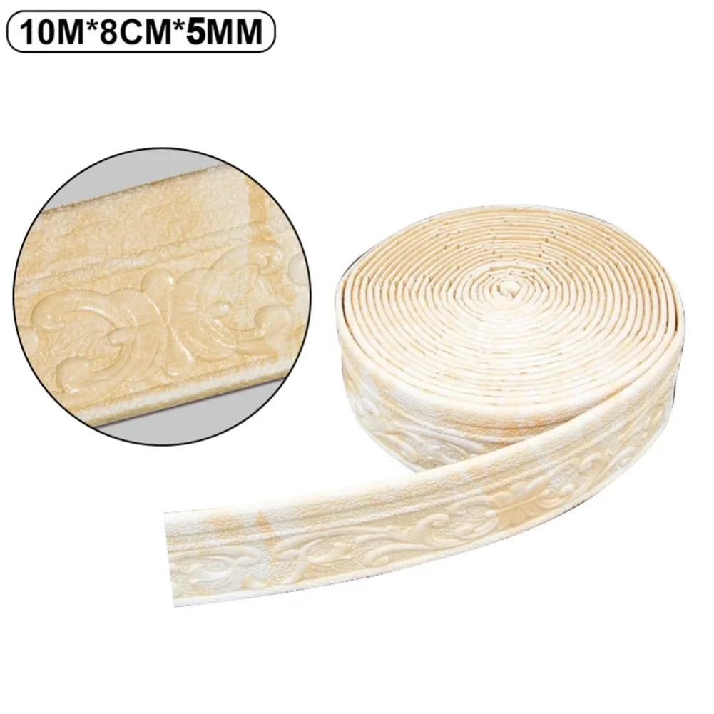 3D Self-adhesive Trim Decor 10mx8cmx5mm Wall Border Strip Waterproof