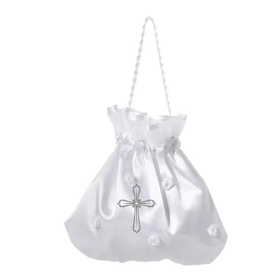 White Cross Bag | First Communion Baptism Christening Gift Religious Gift Bag Peaceful Pleasures Health and Wellness bag