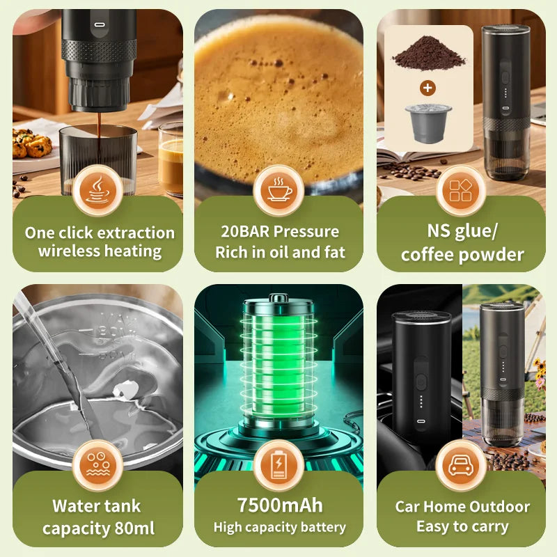 URGGU Portable Wireless Espresso Maker – 2-in-1 Capsule & Powder