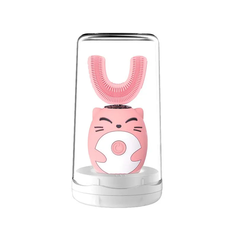 Kids Smart Electric Toothbrush U Shape Rechargeable Portable Automatic Sonic Cleaning 3 Modes IPX7 Waterproof Toothbrush Peaceful Pleasures Health and Wellness Pink
