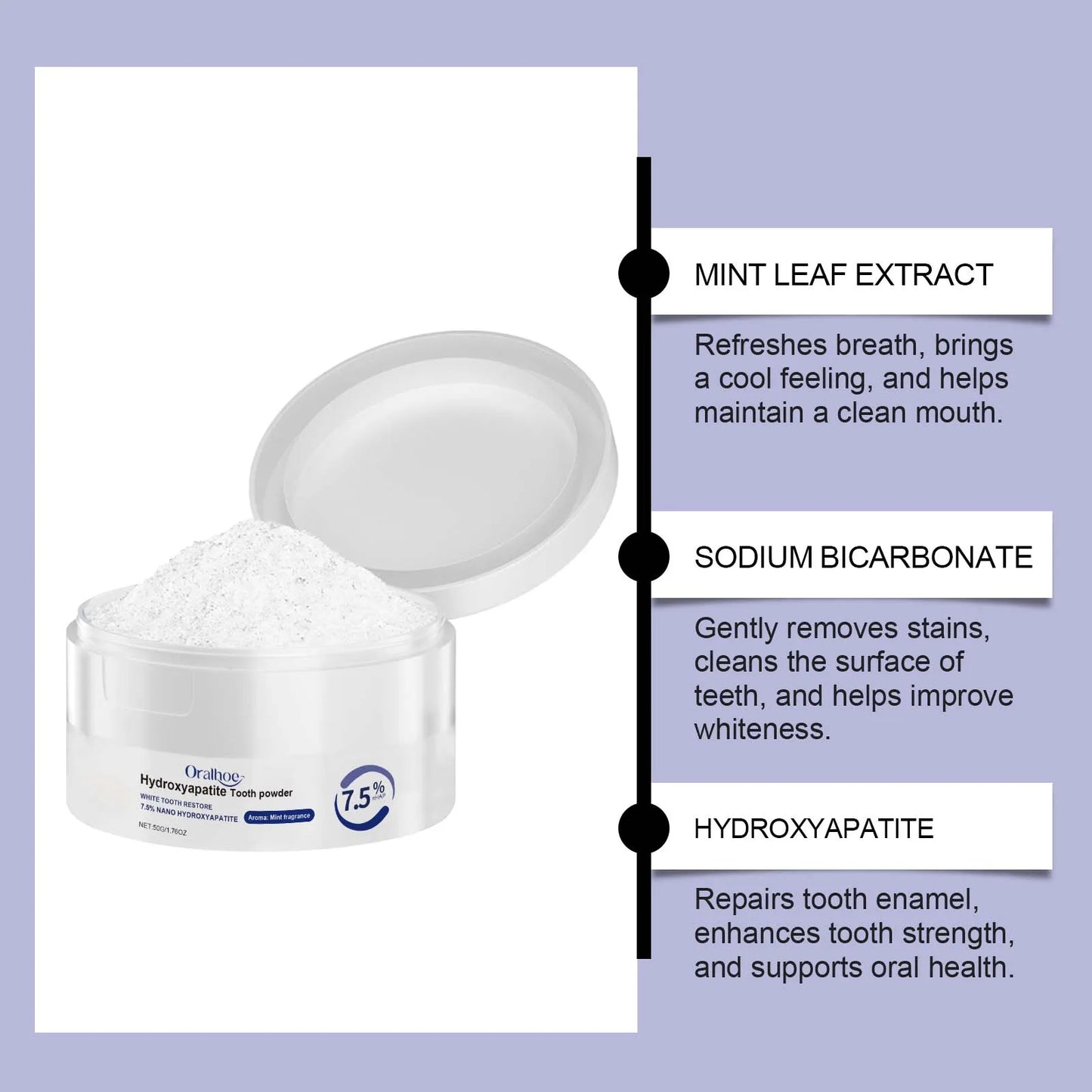 Oralhoe Teeth Whitening Powder – Plaque & Stain Removal 50g