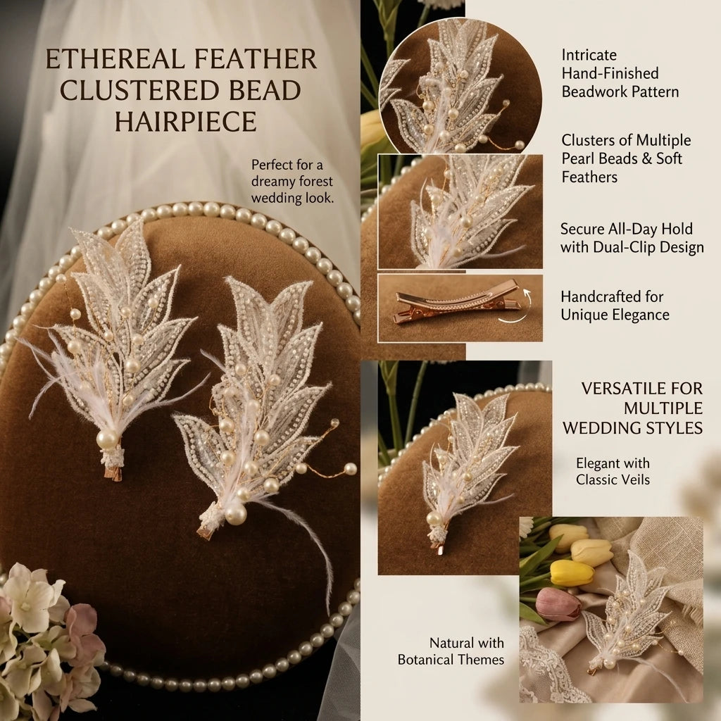 Bridal Hair Clip With Beaded Edge For Wedding Dress Accessories Peaceful Pleasures Health and Wellness