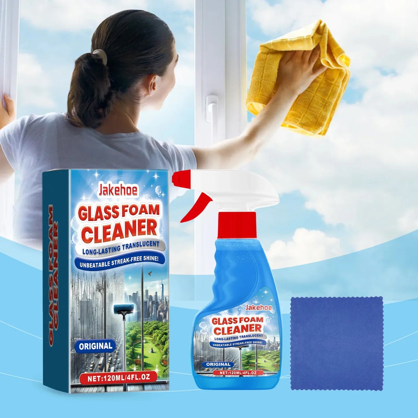 JAKEHOE Glass Foam Cleaner – Streak-Free Windows & Mirrors 120ml