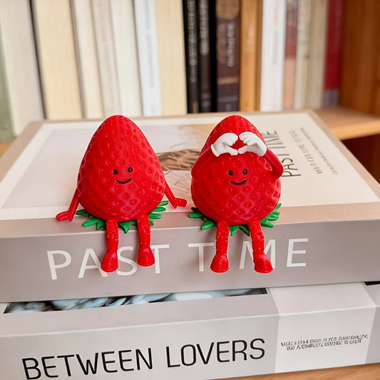 2-Piece Set with Random Styles, Includes Pen Refills, Strawberry-Shaped Ornaments with Movable Joints, Cute Little Figure Design, Suitable for Home and Office Desktop Decoration Peaceful Pleasures Health and Wellness