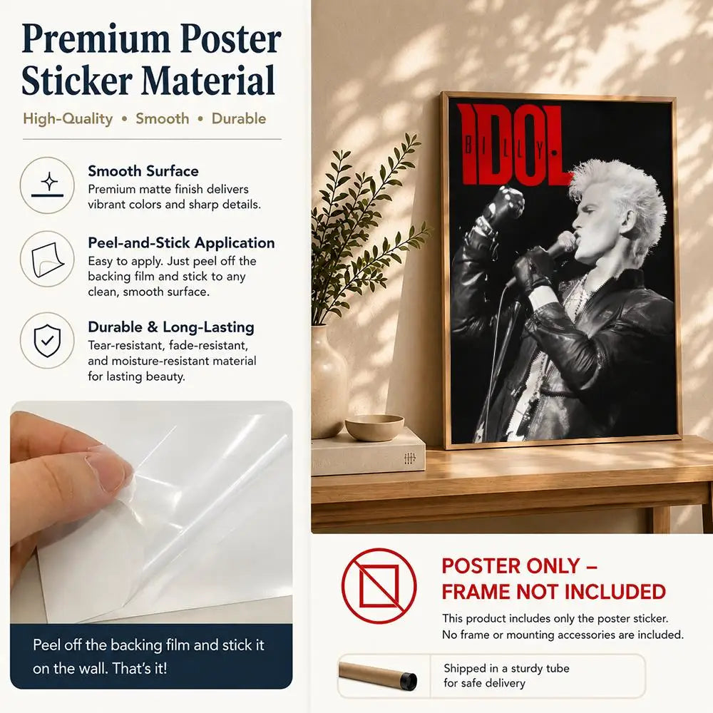 Singer B-Billy IdolS Poster HD Self Adhesive Waterproof Wall Art Ideal for Home Office Dorm Bedroom Great Gift Peaceful Pleasures Health and Wellness