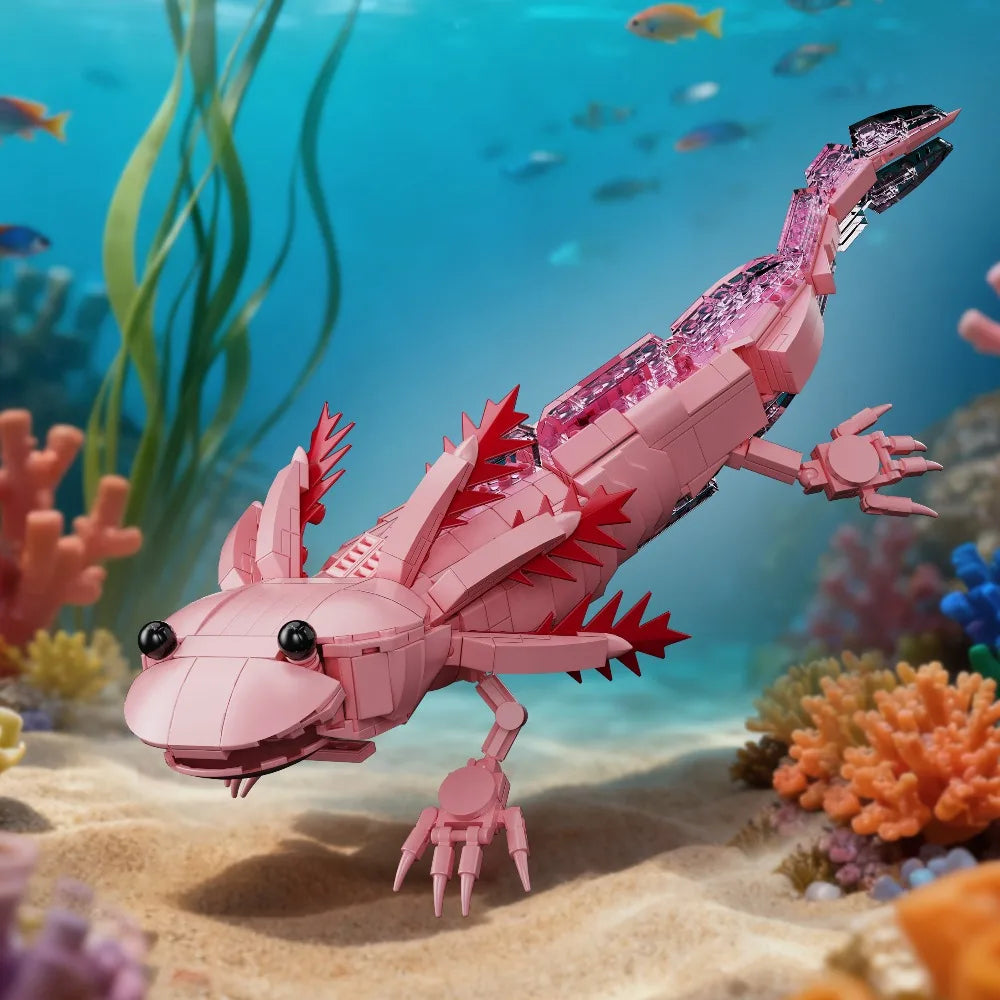 Creative Aquatic Amphibian Axolotl Model Building Blocks Construction