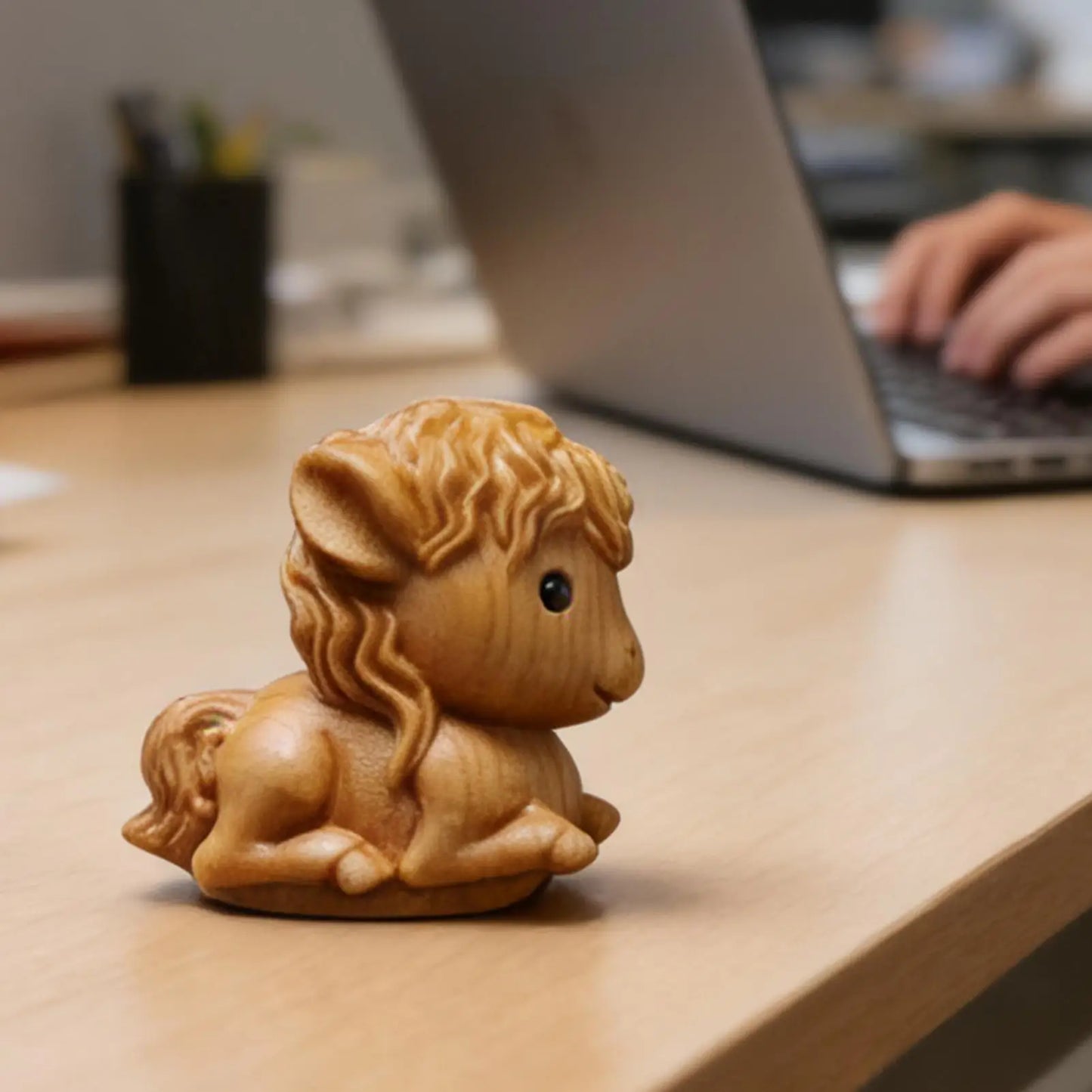 Wooden Horse Figurine Miniature Tabletop Decor Desktop Wealth Sculpture for Home Office Bedroom Living Room Bookcase Window Sill Peaceful Pleasures Health and Wellness China Mainland