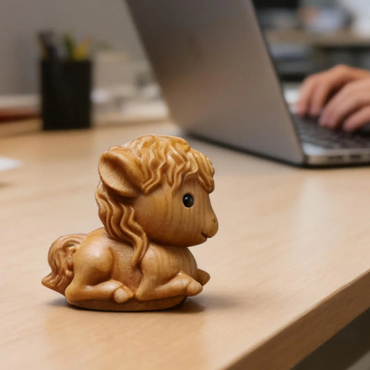 Wooden Horse Figurine Miniature Tabletop Decor Desktop Wealth Sculpture for Home Office Bedroom Living Room Bookcase Window Sill Peaceful Pleasures Health and Wellness China Mainland
