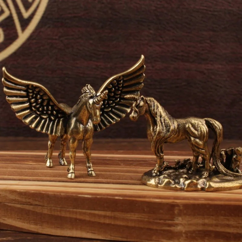 Flying Horse Brass Miniature Figurines Desk Ornament Decorations Animal Statue Animal Sculpture Home Decor Home Accessories Peaceful Pleasures Health and Wellness