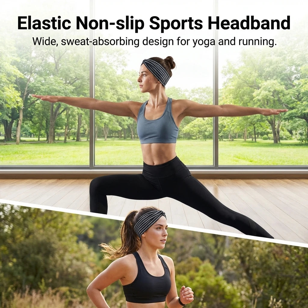 Women's Sports Headband Elastic Non-Slip Wide Sweat-Absorbing for Yoga Running Peaceful Pleasures Health and Wellness