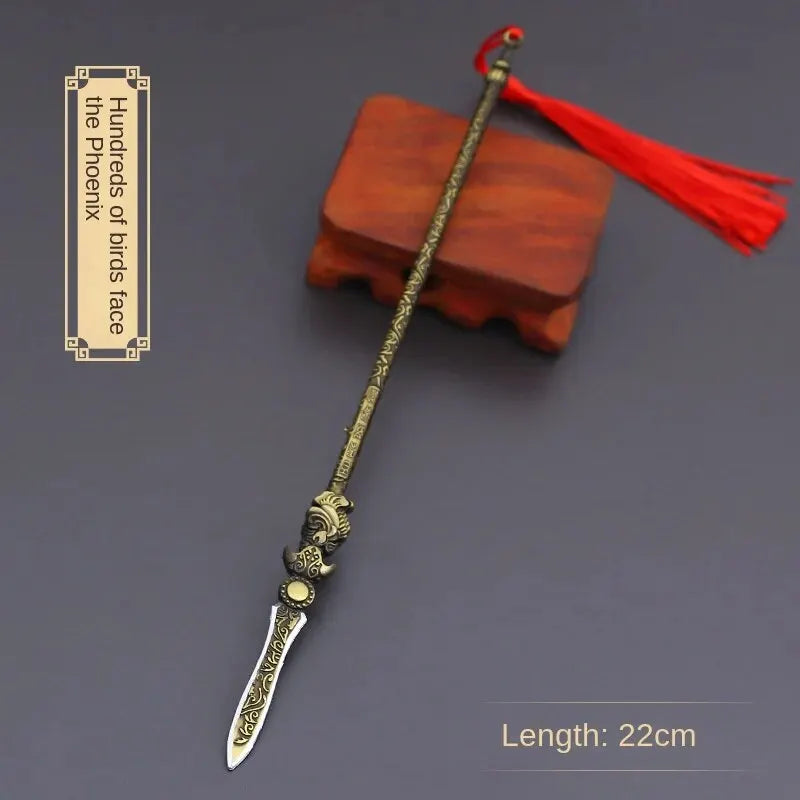22cm Tiger Head Golden Spear Miniature | Ancient Weapon Replica