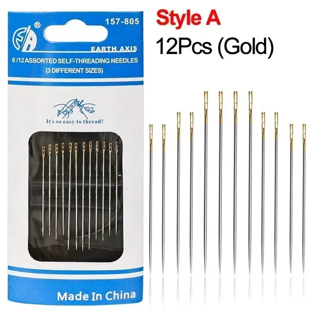 Self-Threading Stainless Steel Sewing Needles Kit – 12pc Set