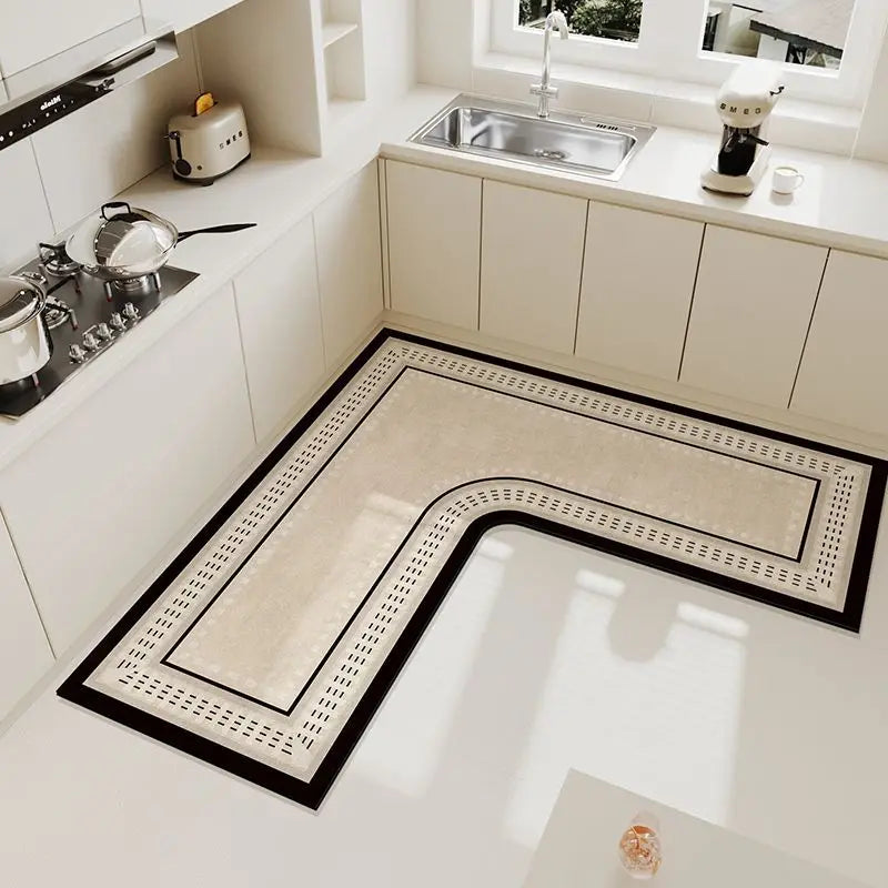 L-Shaped Kitchen Mat | Anti-Slip Crystal Velvet Area Rug
