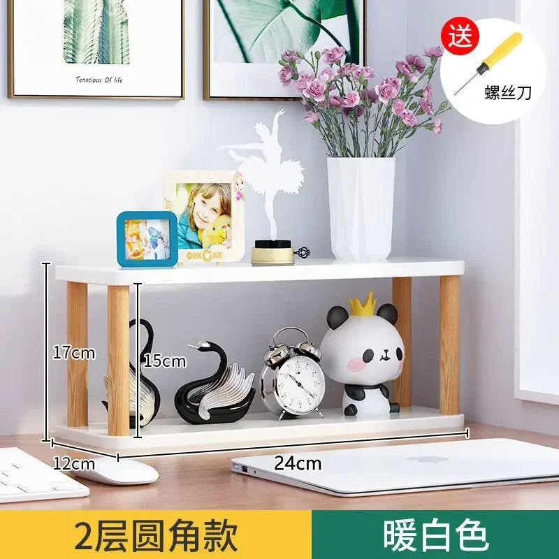 Minimalist Wooden Desktop Bookshelf | Multi-Layer Desk Organizer