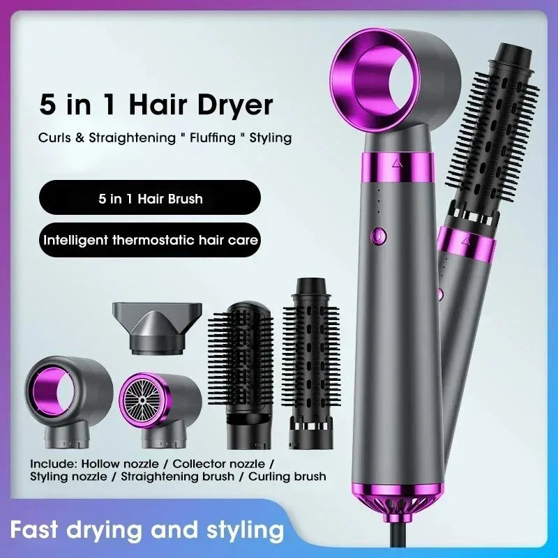 5-in-1 Negative Ion Hair Dryer Styler Straightener Curler Fast Drying Strong Wind 110V/220V for Home Travel Salon Peaceful Pleasures Health and Wellness