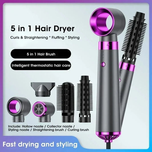 5-in-1 Negative Ion Hair Dryer Styler Straightener Curler Fast Drying Strong Wind 110V/220V for Home Travel Salon Peaceful Pleasures Health and Wellness