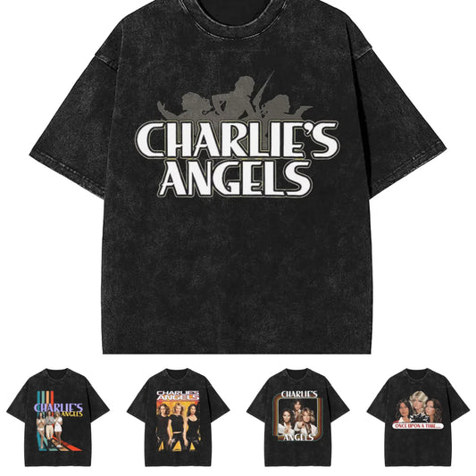 Men Women T-Shirt Charlies Angels Washed T Shirts Fashion Summer Tees Vintage Pattern Casual Clothes Plus Size 2XL Peaceful Pleasures Health and Wellness