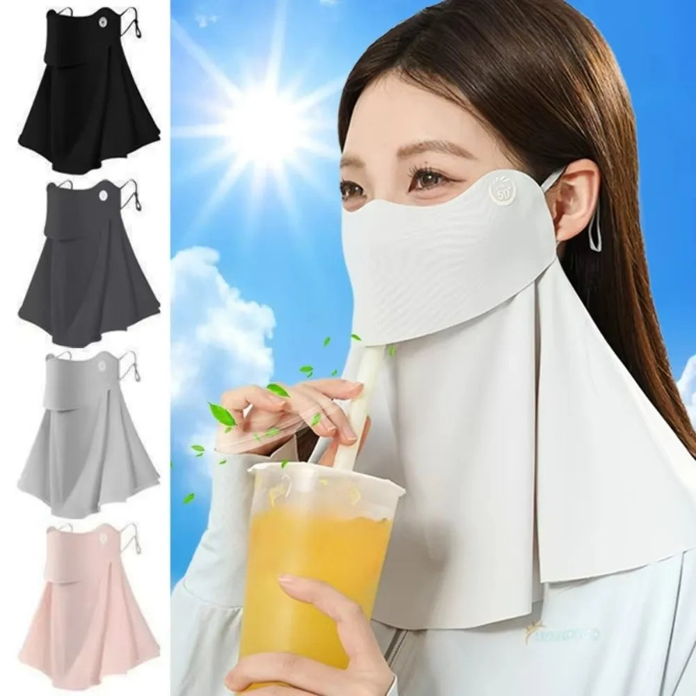 Summer Ice Silk Sun Protection Mask for Women UPF50+ Anti-UV Balaclava Scarf Outdoor Cycling Hiking 360° Face Neck Cover Peaceful Pleasures Health and Wellness