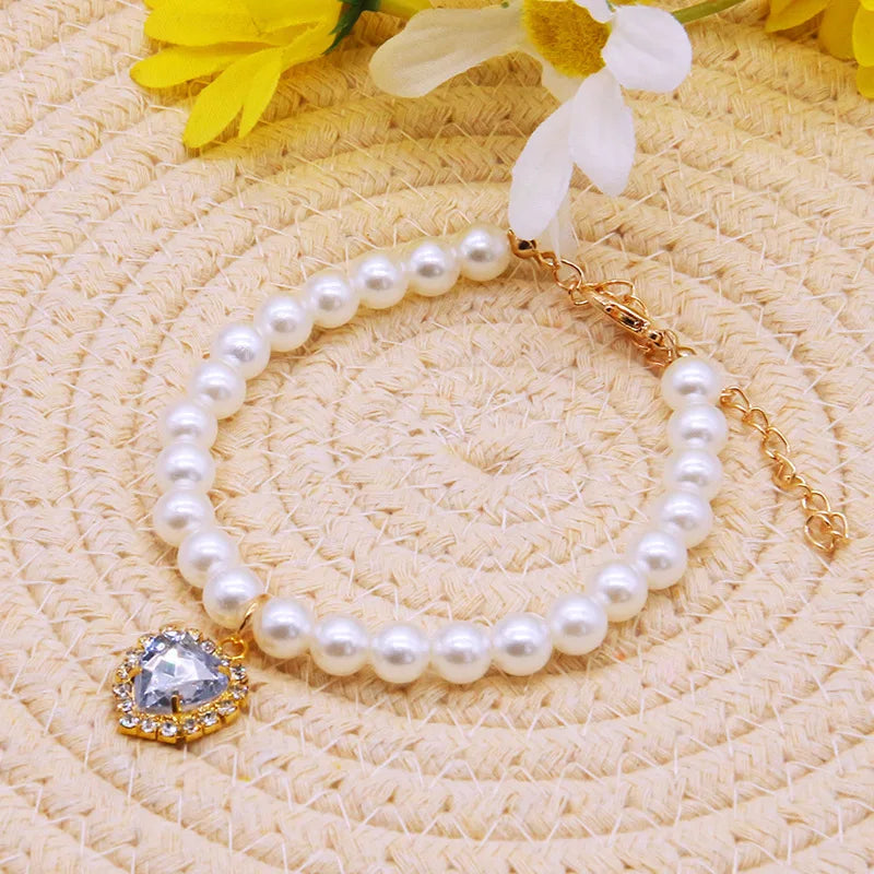 New Cat Collar Decoration Pet Cute Exquisite Neck Kitten Adjustable Summer Cat Necklace High Simulation Pearls Pet Supplies Peaceful Pleasures Health and Wellness