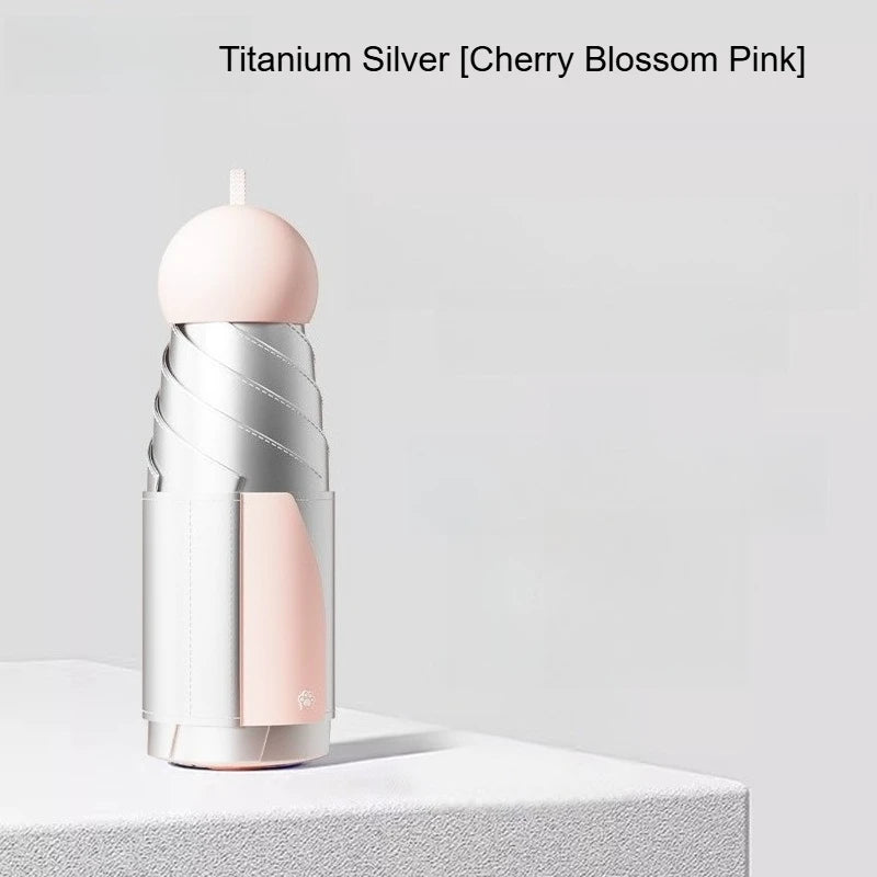 Titanium Silver Coated Capsule Umbrella Dual Use Sunscreen Rainproof Portable UV Protection Sun Shade Pocket Umbrella Peaceful Pleasures Health and Wellness metal-fiber composite 6K Pink