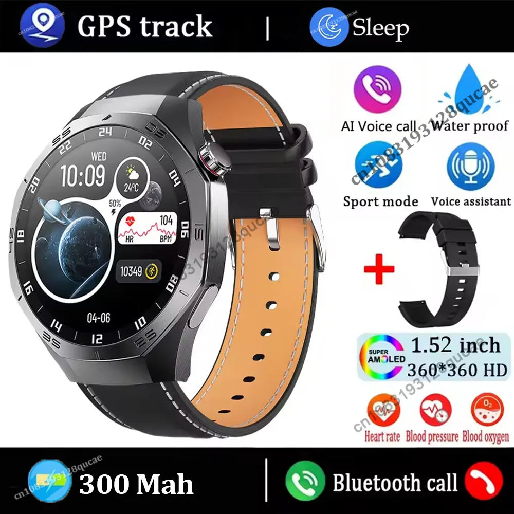 2026 New Smart Watch Men's 1.52 HD Screen Bluetooth Talk Heart Rate Monitor Men Women NFC Outdoor Sport Tracker Smart Watch MA27 Peaceful Pleasures Health and Wellness Black Leather