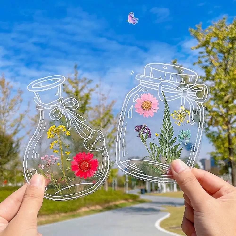DIY Materials DIY Dried Flower Bookmarks Pressed Flower PET Dried Flower Stickers Handmade Transparent Flower Page Bookmark Kids Peaceful Pleasures Health and Wellness