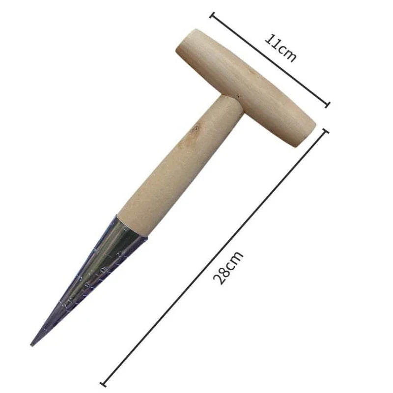 Garden Dibber Hole Puncher – Clear Scale & Wood Handle