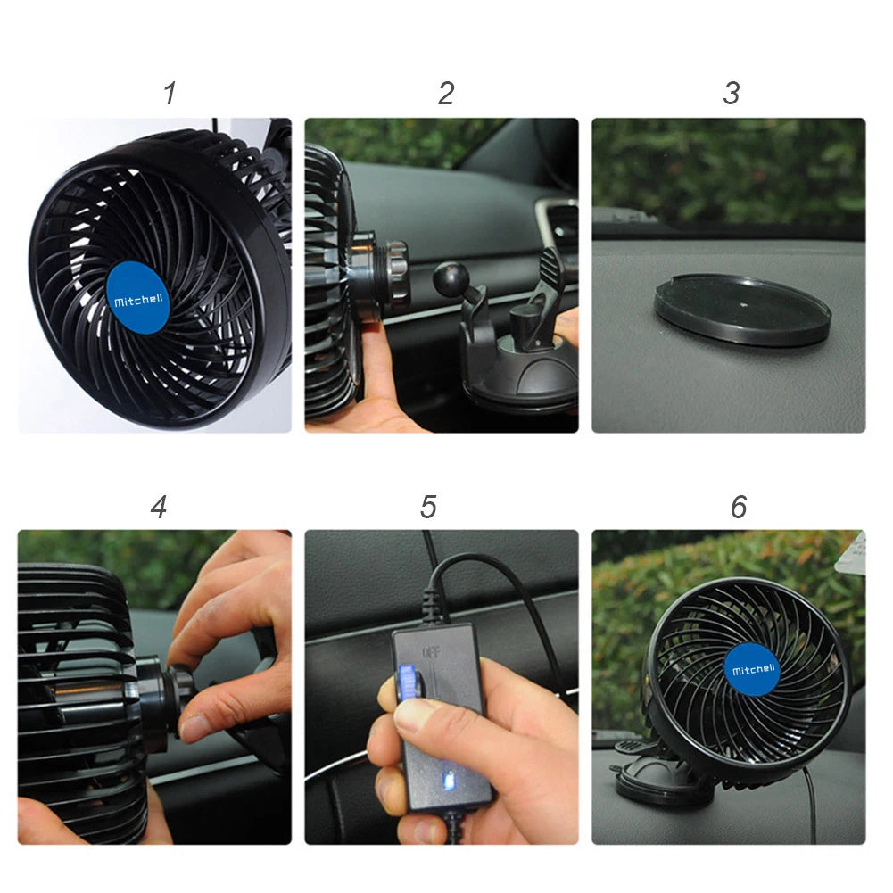 12/24V Air Circulator Fan Adjustable Auto Cooling Fan Sucker Electric Car Circulator Mini Car Fan Cooler for Auto Truck Off-Road Peaceful Pleasures Health and Wellness