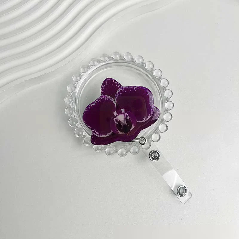 Flower Acrylic Bag Charm | Alligator Clip Retractable ID Holder