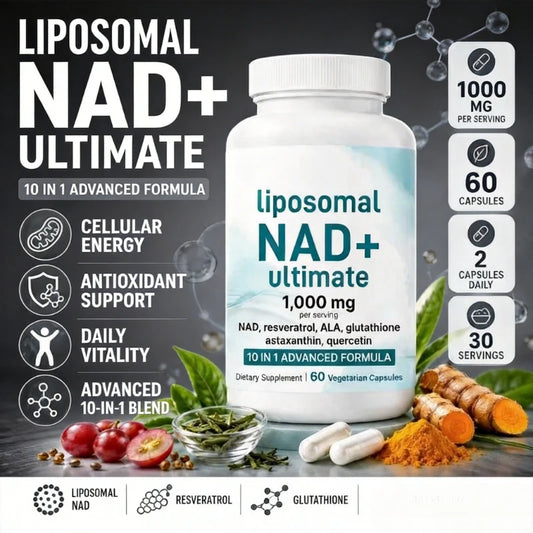 Liposomal NAD+ 1000mg 10-in-1 | Resveratrol & Glutathione – 60ct NAD+ Supplement Peaceful Pleasures Health and Wellness