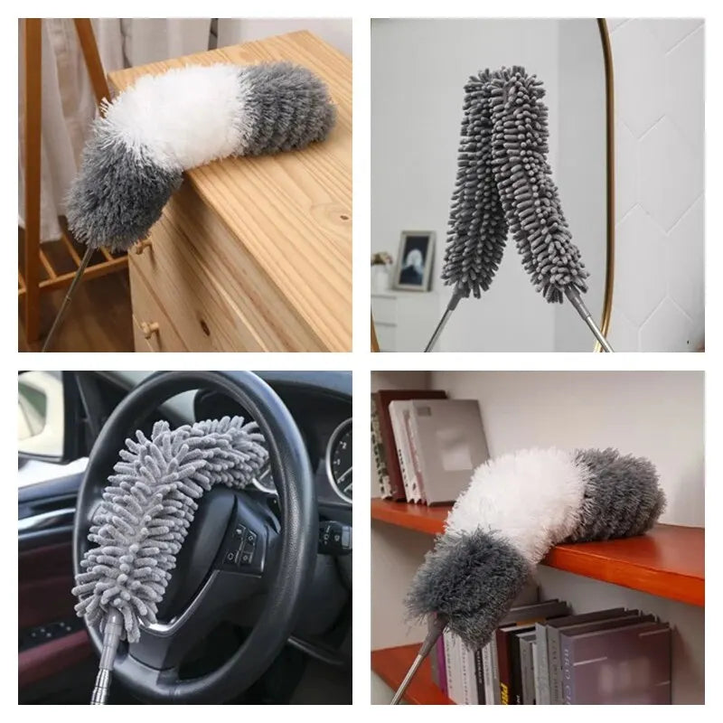 6 Brush Heads 2.8 Meter One Pole Multi Head Dust Collector Extended Ultra-Fine Fiber Ceiling Sweeping Brush Chicken Feather Dust Peaceful Pleasures Health and Wellness