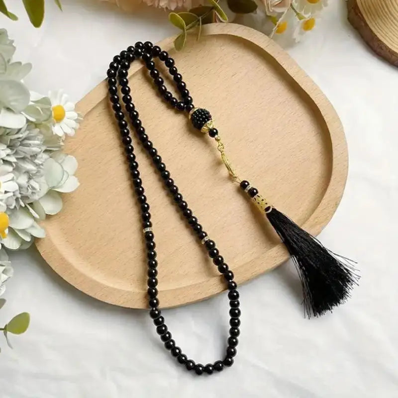 Islamic Prayer Beads 99Pcs 6MM Glass Pearls Rosary Necklace with Tassel for Muslim Spiritual Practice and Gifts Peaceful Pleasures Health and Wellness