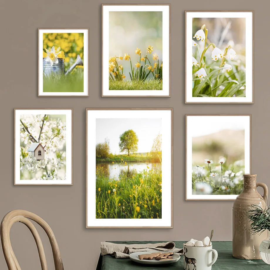 Spring Floral Canvas Wall Art | Modern Botanical Living Room Print