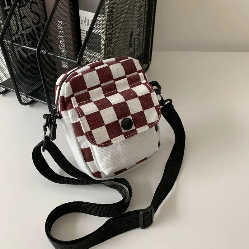 Men's Mini Canvas Crossbody Messenger Bag – Checkered Travel Bag