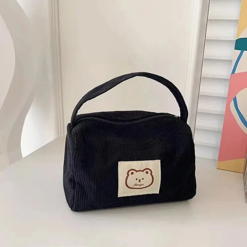 Women's Plush Corduroy Cosmetic Bag – Large Soft Handbag